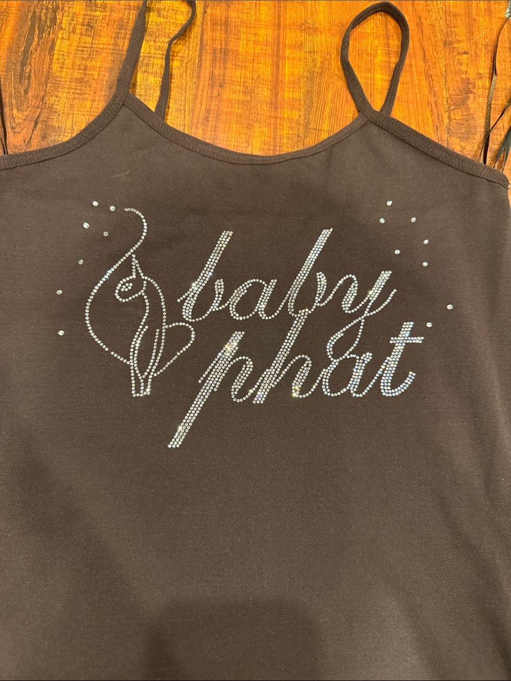 Baby Phat Brown Rhinestone Script Logo Spaghetti-Strap Top - Picture 2 of 4
